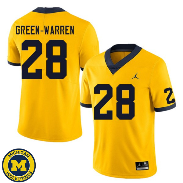 Men's University of Michigan #28 Darion Green-Warren Yellow Football Jersey